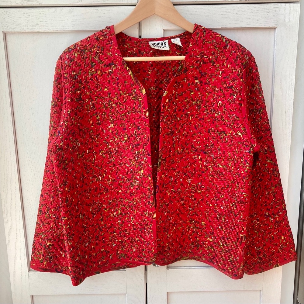 Vintage Sz 1 Chico's Red Silk Lightweight Jacket